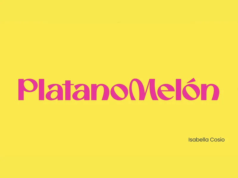 Logotipo de Plátano Melón en rosa sobre amarillo